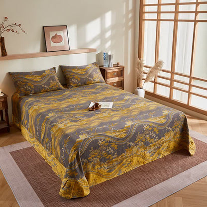 Trapunta jacquard con motivi di montagne e bambù in garza di cotone - Lenzuolo piano con 2 federe - 245cm x 250cm - image 8