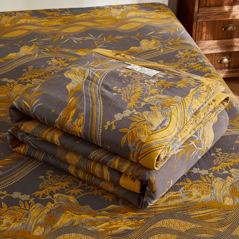 Trapunta jacquard con motivi di montagne e bambù in garza di cotone - image 7