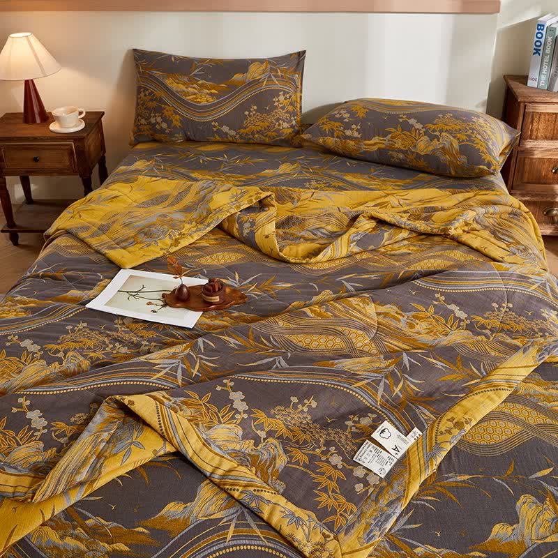 Trapunta jacquard con motivi di montagne e bambù in garza di cotone - image 6