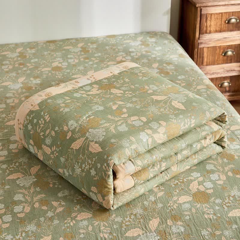Trapunta jacquard con motivo floreale a foglie in garza di cotone - image 6