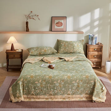 Trapunta jacquard con motivo floreale a foglie in garza di cotone - Set di biancheria da letto - Matrimoniale Grande - image 0