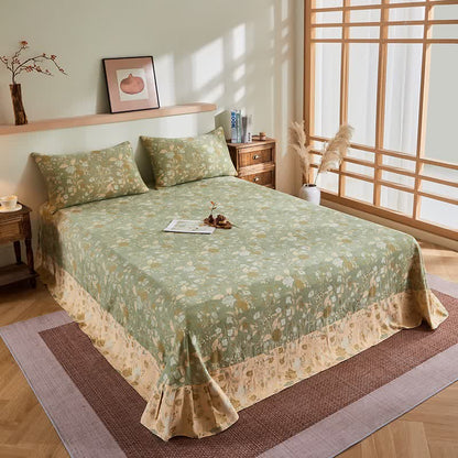 Trapunta jacquard con motivo floreale a foglie in garza di cotone - Lenzuolo piano con 2 federe - 245cm x 250cm - image 7