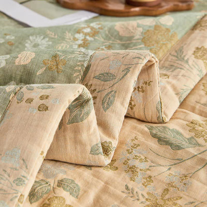 Trapunta jacquard con motivo floreale a foglie in garza di cotone - image 9