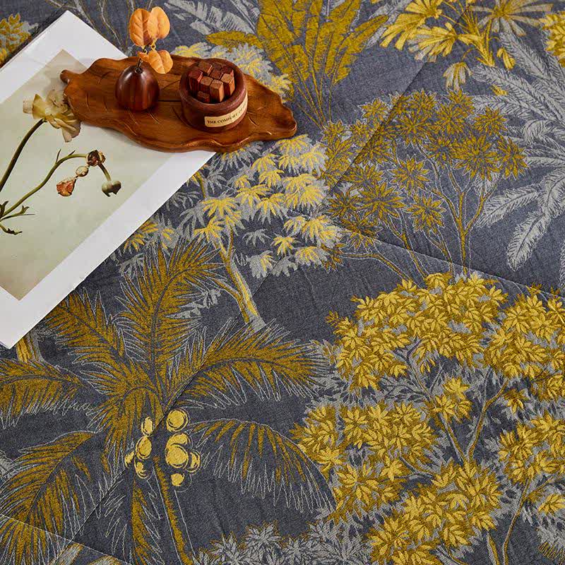 Trapunta jacquard con motivo botanico ad albero in garza di cotone - image 8