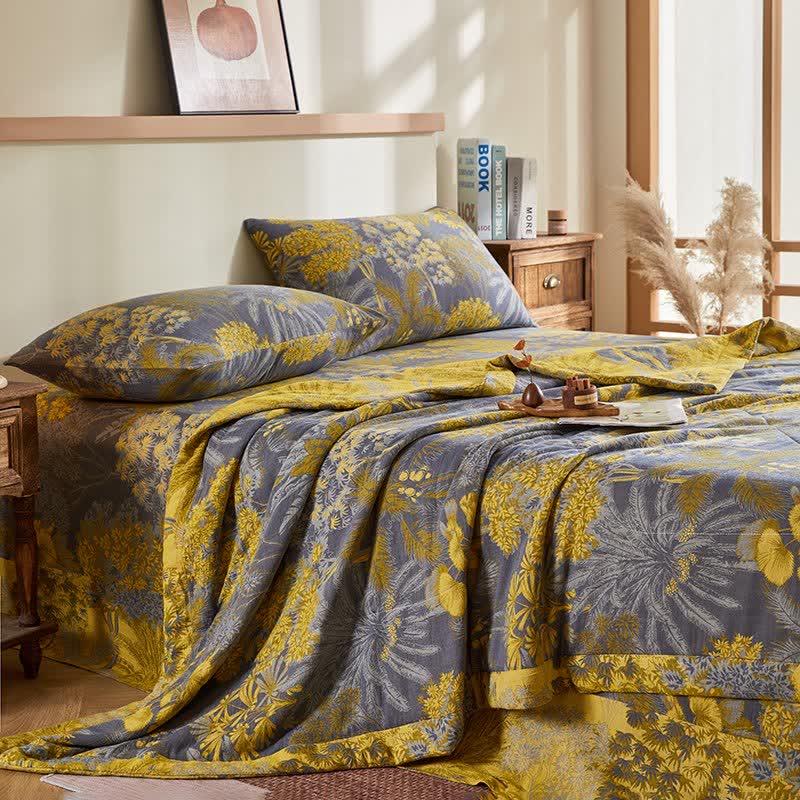 Trapunta jacquard con motivo botanico ad albero in garza di cotone - image 2