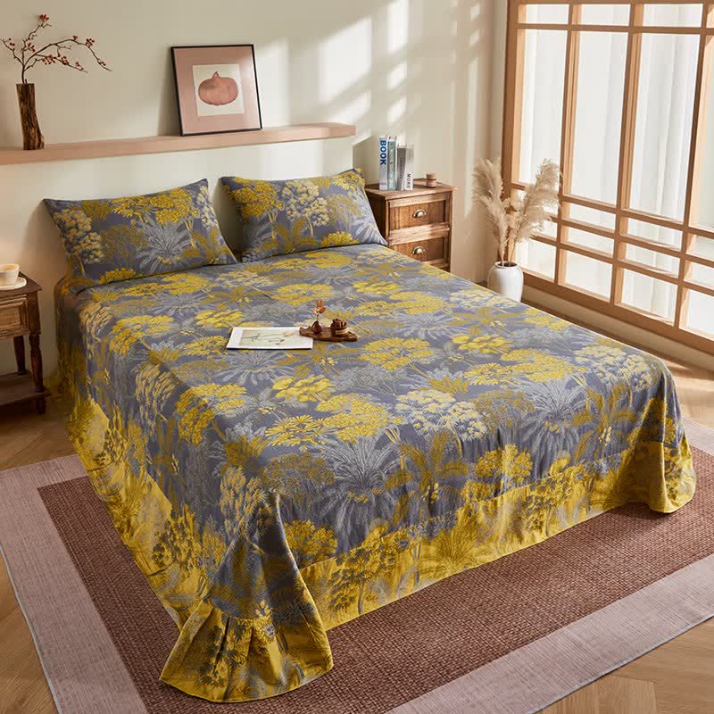 Trapunta jacquard con motivo botanico ad albero in garza di cotone - Lenzuolo piano con 2 federe - 245cm x 250cm - image 7