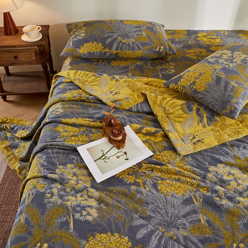 Trapunta jacquard con motivo botanico ad albero in garza di cotone - image 5