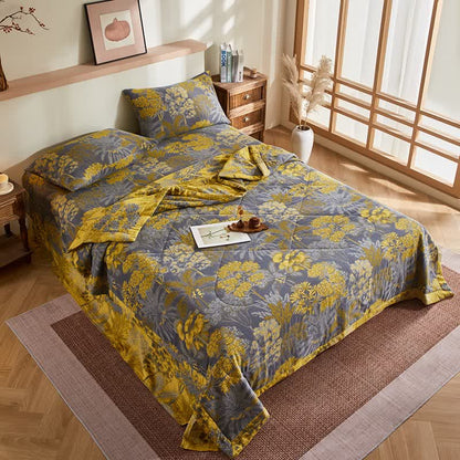 Trapunta jacquard con motivo botanico ad albero in garza di cotone - image 4