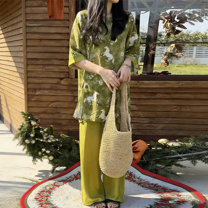 Completo da casa con stampa di cavalli, ispirato allo stile orientale. - image 3