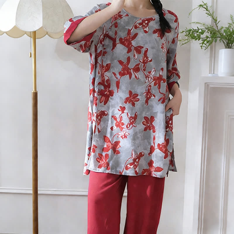 Completo da casa vintage con stampe floreali e ispirazione orientale. - image 3