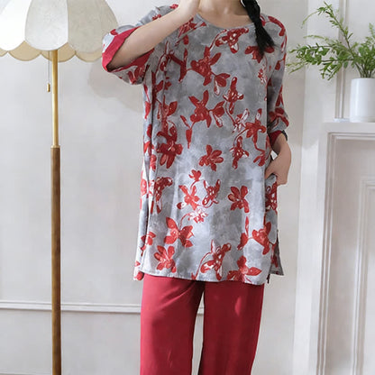 Completo da casa vintage con stampe floreali e ispirazione orientale. - image 3