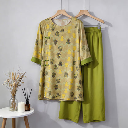 Completo da casa con stampa a zucca, ispirato allo stile orientale. - Verde - M - image 7