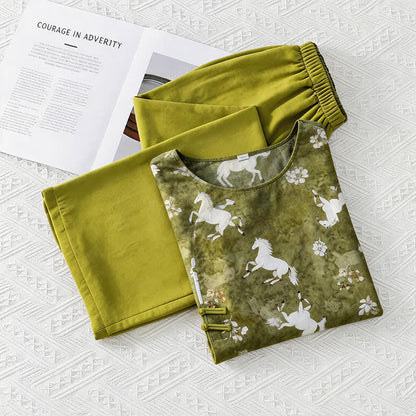 Completo da casa con stampa di cavalli, ispirato allo stile orientale. - image 9