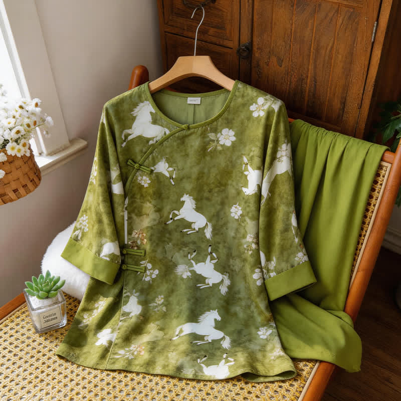 Completo da casa con stampa di cavalli, ispirato allo stile orientale. - image 8