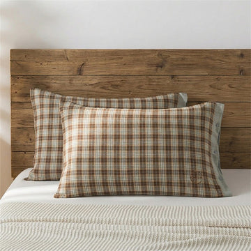 Federe in cotone a quadri vintage con bottoni (2 pezzi) - Marrone e Blu - 52 cm x 76 cm - image 0