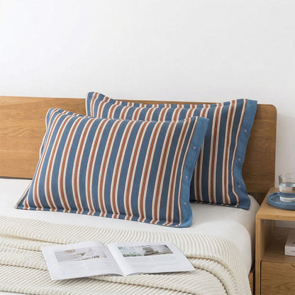 Federe classiche a righe verticali con bottoni (2 pezzi) - Blu e Rosso - 52 cm x 76 cm - image 0