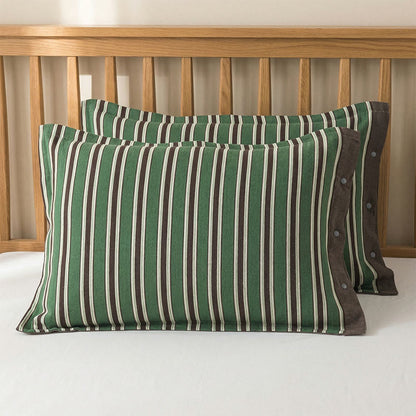 Federe classiche a righe verticali con bottoni (2 pezzi) - Marrone e Verde - 52 cm x 76 cm - image 2