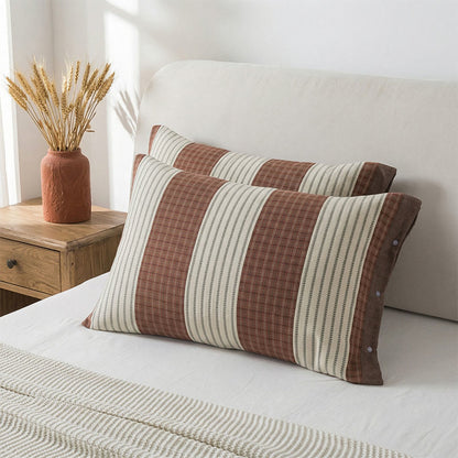 Federe in cotone a quadri e righe con bottoni (2 pezzi) - Rosso - 52 cm x 76 cm - image 0