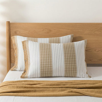 Federe in cotone a quadri e righe con bottoni (2 pezzi) - Beige - 52 cm x 76 cm - image 2