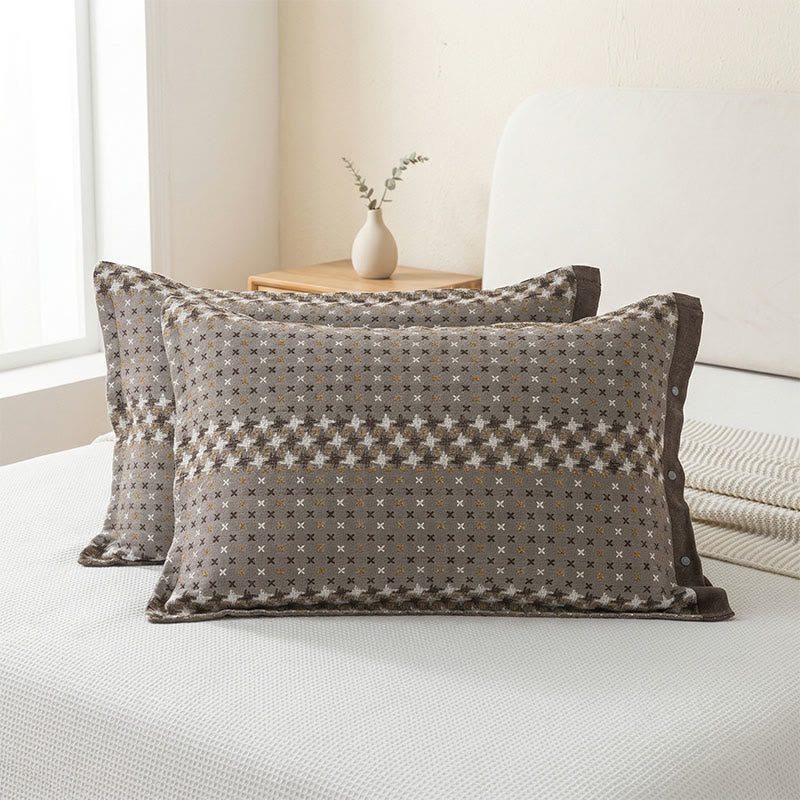Federe in cotone jacquard con bottoni (2 pezzi) - Marrone - 52 cm x 76 cm - image 2
