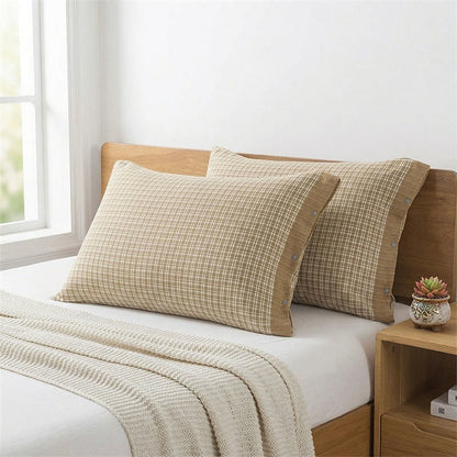 Mini federe in cotone a quadri con bottoni (2 pezzi) - Verde e beige - 52 cm x 76 cm - image 2