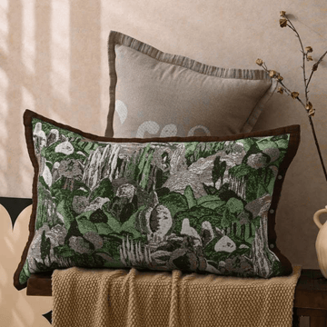 Federe in cotone jacquard con bottoni a tema foresta (2 pezzi) - Verde e Marrone - 80 cm x 54 cm - image 0