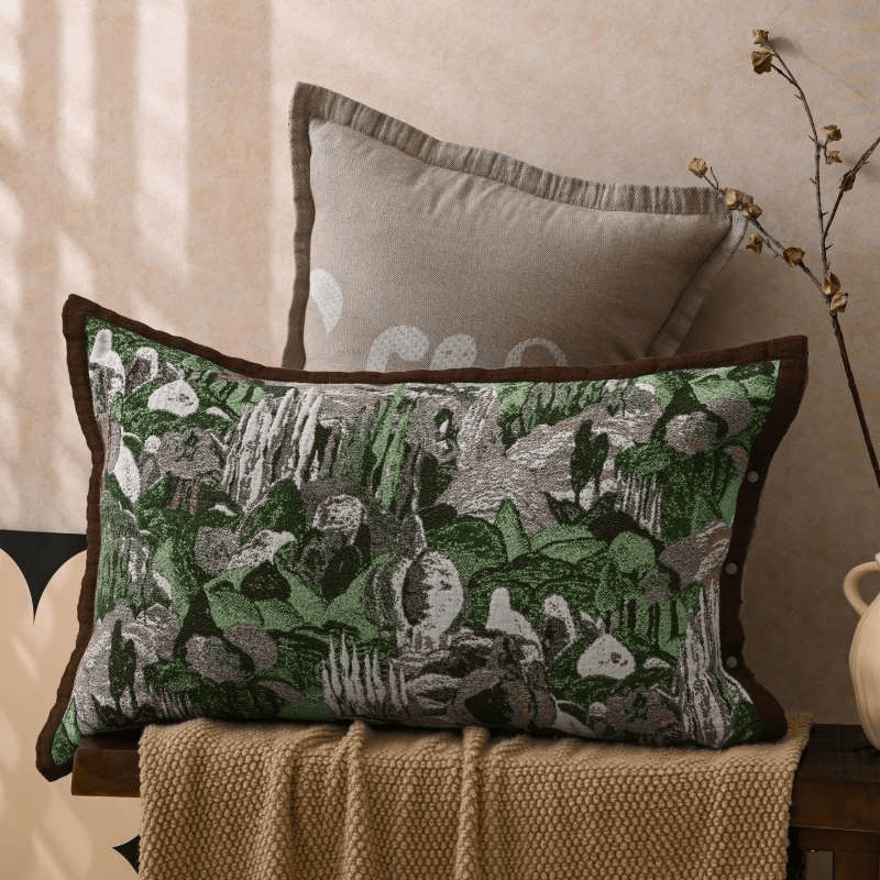 Federe in cotone jacquard con bottoni a tema foresta (2 pezzi) - Verde e Marrone - 80 cm x 54 cm - image 0