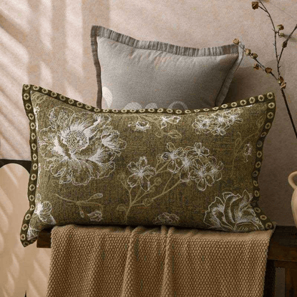 Federe in puro cotone jacquard con motivo floreale (2 pezzi) - Verde - 80 cm x 54 cm - image 0
