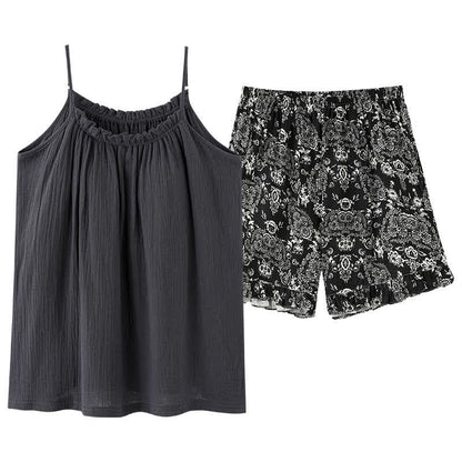 Completo pigiama con canotta e pantaloncini a fantasia vintage - image 10