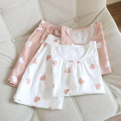 Pigiama a canotta con cuore in doppia garza di cotone - image 1