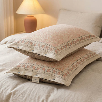Federe in cotone e lino con motivo rosa vintage (2 pezzi) - Rosa - 48 cm x 74 cm - image 0