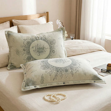 Federe in cotone e lino con motivo floreale "Grateful" (2 pezzi) - Verde - 48 cm x 74 cm - image 0