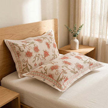 Federe in cotone e lino con stampa floreale rossa (2 pezzi) - Rosso - 48 cm x 74 cm - image 0