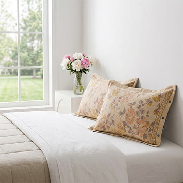 Federe in cotone e lino jacquard con motivo floreale (2 pezzi) - Arancione e rosa - 48 cm x 74 cm - image 0