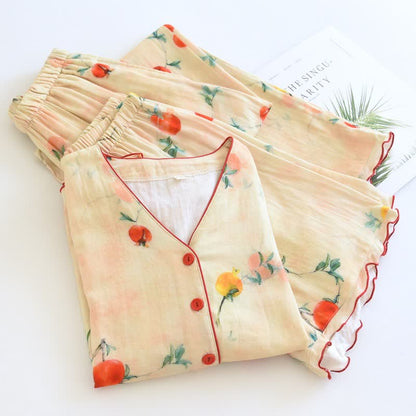 Set pigiama in cotone con scollo a V e stampa melograno (3 pezzi) - image 1