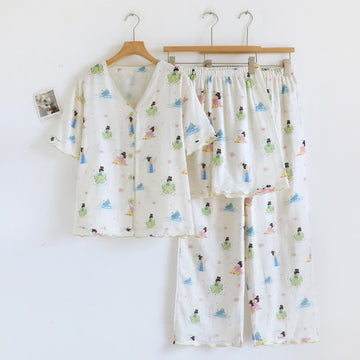 Pigiama in cotone stile principessa orientale vintage (3 pezzi) - Beige - XL - image 0