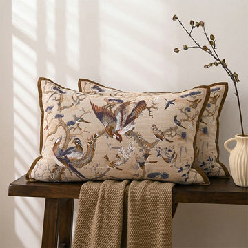 Federe jacquard con motivo Uccelli del Paradiso (2 pezzi) - Marrone e Blu - 80 cm x 54 cm - image 0