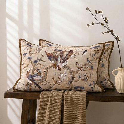 Federe jacquard con motivo Uccelli del Paradiso (2 pezzi) - Marrone e Blu - 80 cm x 54 cm - image 0