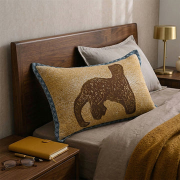 Federe in jacquard leopardato stile bohémien (2 pezzi) - Marrone e Giallo - 80 cm x 54 cm - image 0