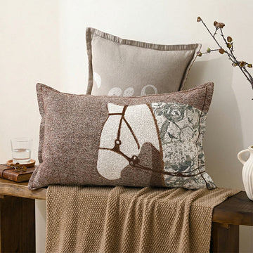 Federe in cotone jacquard con bottoni e motivo a cavalli (2 pezzi) - Marrone e beige - 80 cm x 54 cm - image 0