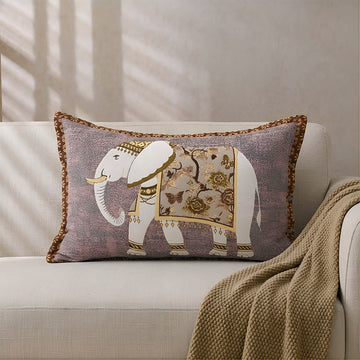 Federe in jacquard con motivo a elefanti in stile bohémien (2 pezzi) - Marrone e viola - 80 cm x 54 cm - image 0
