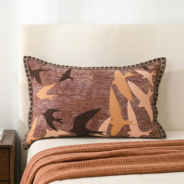 Federe vintage con bottoni in jacquard e motivo uccelli (2 pezzi) - Marrone - 80 cm x 54 cm - image 0