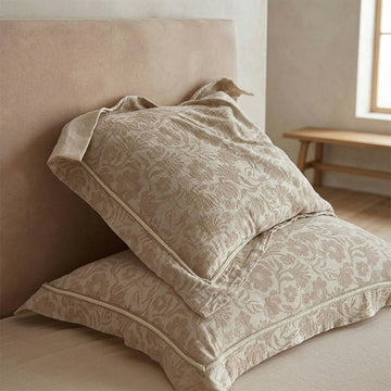 Eleganti federe a busta in jacquard floreale (2 pezzi) - Marrone chiaro - 48 cm x 74 cm - image 0