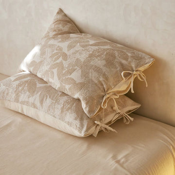 Federe jacquard con motivo a foglie botaniche (2 pezzi) - Marrone chiaro - 48 cm x 74 cm - image 0