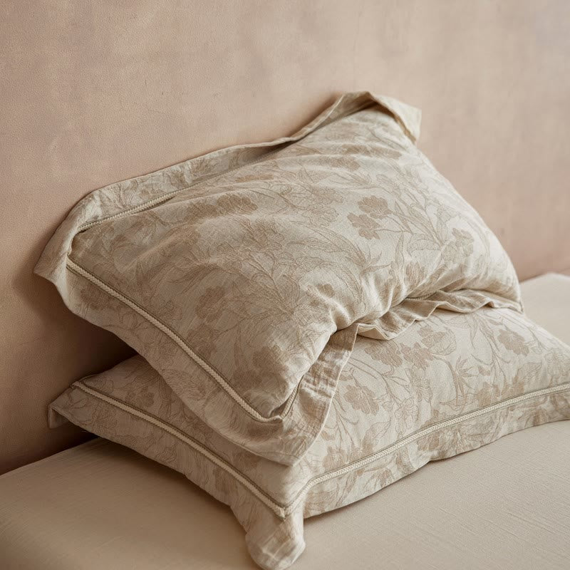 Federe vintage con motivo floreale e chiusura a busta (2 pezzi) - Marrone chiaro - 48 cm x 74 cm - image 0