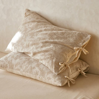 Federe in cotone e lino con motivo a fiocco floreale (2 pezzi) - Marrone chiaro - 48 cm x 74 cm - image 0