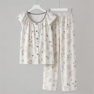 Elegante completo da casa con bottoni frontali a forma di ramo - Bianco - 2XL - image 0