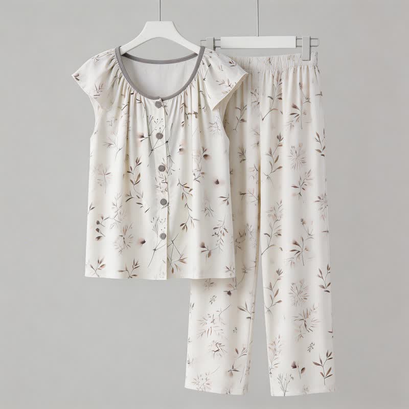 Elegante completo da casa con bottoni frontali a forma di ramo - Bianco - 2XL - image 0