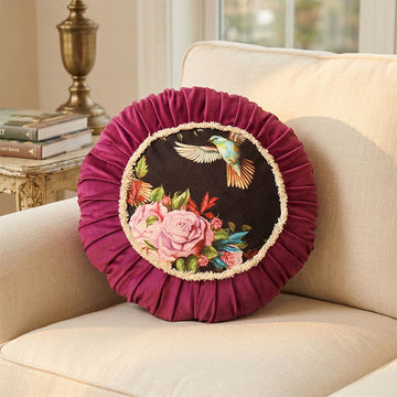 Cuscino decorativo rotondo con stampa floreale vintage - Viola - 45 cm x 45 cm - image 0