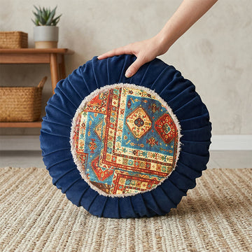 Cuscino decorativo in tessuto vintage stropicciato - Blu - 45 cm x 45 cm - image 0